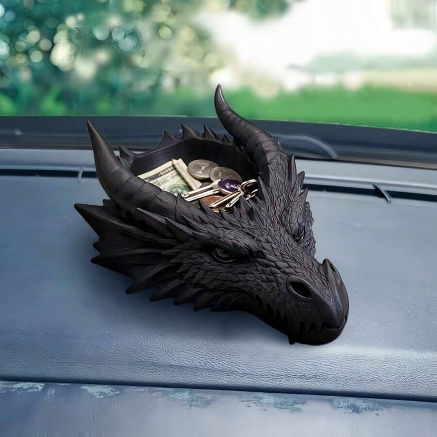 1pc Gothic Style Black Dragon Head Decor, Dark Cool Appearance, Multi-Functional Storage, Suitable For Desktop Or Car Interior Decoration