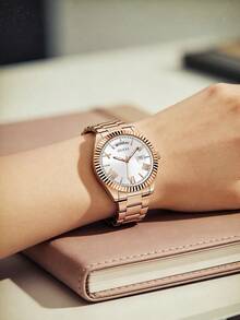 Guess Women's Quartz Watch, Rose Pink Quartz Movement, Stainless Steel Strap, 50M Water Resistant, Suitable For Daily Wear, Parties, And As Birthday Gift - GW0308L3 - White and Brown Strap - View 4