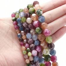 1 Chuỗi hạt đá tự nhiên cắt kim cương 6/8/10mm - Thạch anh tím, Aquamarine, Tourmaline, Agate để tự làm trang sức, vòng tay, dây chuyền, bông tai, đồ thủ công đính hạt. - Cục đá - Xem 2