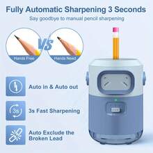 2026 New Portable Automatic Pencil Sharpener-Simple Design, Suitable For 6-8 Mm Pencils, Easy Operation Of Automatic Pen Feeding Mechanism, Battery Life, Perfect Gift For Birthdays, Halloween And Christmas. - Blue - View 9