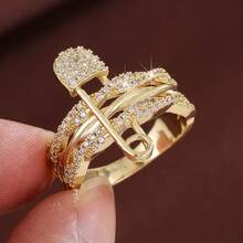 1 chiếc nhẫn thời trang kiểu ghim cài áo, thiết kế đan chéo, đính đá Cubic Zirconia dành cho nữ. - Nhiều màu - Xem 3