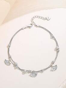 1 chiếc vòng tay hai lớp hình lá bạch quả độc đáo, tự nhiên, bằng bạc Sterling S925, thích hợp đeo hàng ngày, là món quà lý tưởng cho phụ nữ. - Bạc - Xem 2