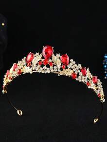 1 chiếc vương miện cài tóc cô dâu kiểu Baroque hình giọt nước bằng thủy tinh và hợp kim, phụ kiện quà tặng cho dịp lễ, sinh nhật, tiệc tùng, sự phát triển. - Đỏ - Xem 3