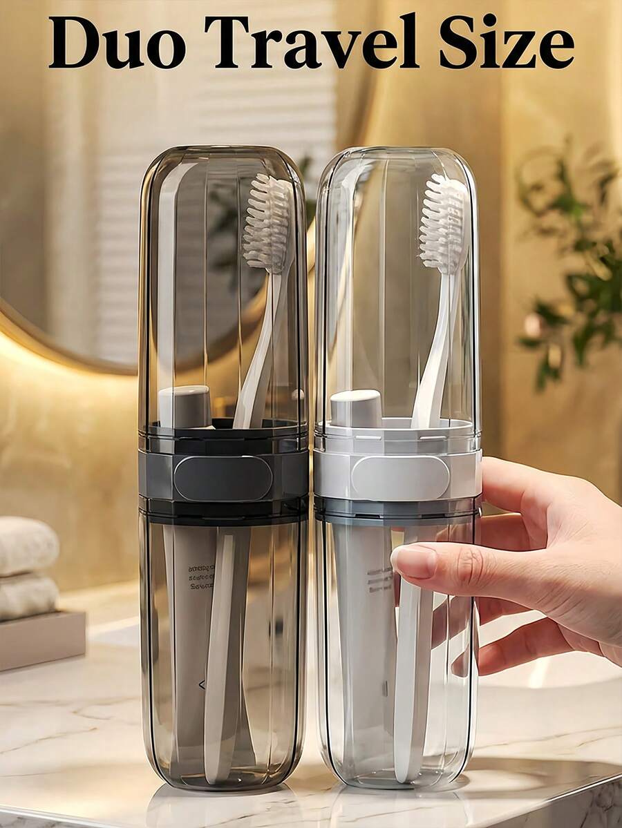 大容量旅行牙刷杯带盖防尘牙膏收纳盒牙刷架整理器，适合经常旅行的男士、女士和学生，防潮牙刷清洗盒，适用于浴室、健身房、邮轮、公寓、露营、海滩、商务旅行、度假、宿舍、返校季等场合，旅行必备配件