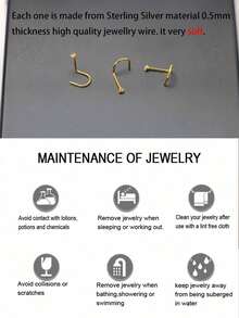 2pcs 925 Sterling Silver Nose Rings, 1.5mm Small Crystal, 24 Gauge Nose Studs - 金色 - 查看 6