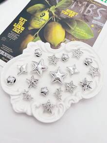 18个银色3D星形镂空花朵鞋夹，DIY装饰，多功能鞋饰，适用于女士凉鞋、拖鞋、沙滩包，适合作为节日和生日派对礼物 - 銀色 - 查看 5