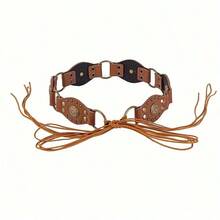 New Women's Vintage Leather & Metal Buckle Western Style Belt, Fashionable Rope Tied Waistband Bow Halloween Summer, School Fall, Autumn, Halloween - A - 查看 10