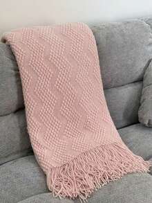Manta de punto acogedora con detalle de volantes para todas las estaciones, multiusos & cómoda para acampar, sofá, tomar el sol y siestas, manta de punto con ribete de volantes, manta de camping - Franja de burbujas rosa - Ver 3