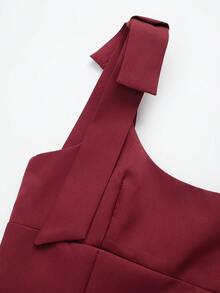 Bow Decor Solid Color Fashionable Top, Suitable For Summer - Burgundy - View 3