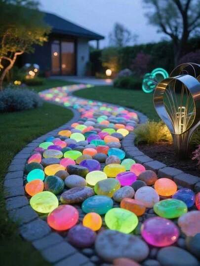 50/100/200/500 pièces Galets fluorescents, pierres lumineuses multicolores, convenant pour le jardin, la pelouse, la cour, le chemin extérieur, le couloir, la décoration d'aquarium, idéal pour le bassin de poissons, l'allée, le parterre de fleurs, les plantes en pot, l'allée d'entrée DIY, la décoration d'intérieur (couleurs et styles aléatoires)
