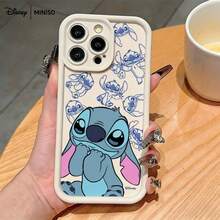 名创优品 x 迪士尼史迪奇彩色液体印花手机壳，适用于 iPhone 17/17 Pro/17 Pro Max/17 Air/16/15/14/13/12/11/X 系列，iPhone 17 Pro Max 手机壳，iPhone 17 Pro 手机壳，iPhone 17 手机壳，送给女朋友的圣诞礼物 - 白色 - 查看 2