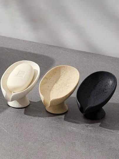 1pc Leaf-Shaped Self-Draining Soap Dish, Suitable For Keeping Soap Dry In Shower, Bathroom Sink, Kitchen Counter Or Bathtub, Appearance Similar To Gypsum Stone
