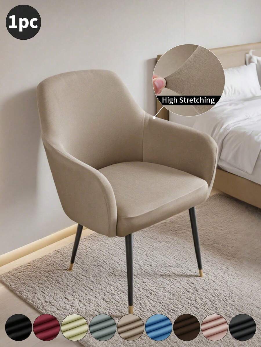 1pc/2pcs/4pcs/6pcs Solid Color New Curved Milk Silk Chair Cover, High Elastic Splash-Proof Dust-Proof Decorative Full Chair Slipcover, Suitable For Hotel, Living Room, Study, Dining Room, Daily Use, Light Mocha, Black, Light Gray - Multicolor - View 1