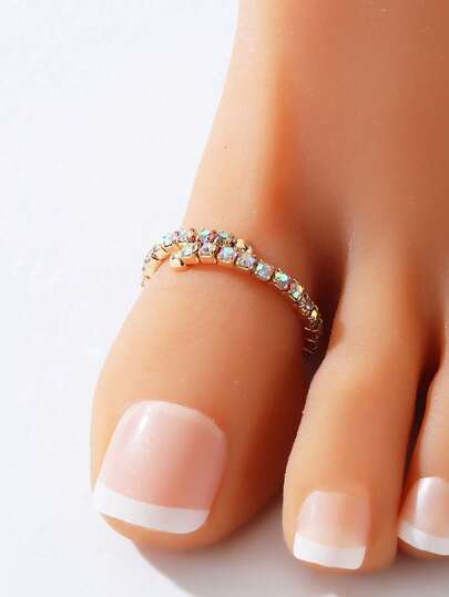 خاتم إصبع القدم الملون الأنيق والبسيط المرصع بالكريستال، مناسب للارتداء اليومي والعمل والإجازات