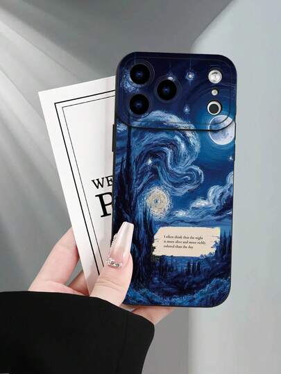 Fashionable Popular Personalized Starry Night Inspired Swirling Sky Painting With Quote Pattern Design Theme Luxury Shockproof Aesthetic Cute Phone Case, Lens Protrusion Protection, Compatible With For IPhone 17/17Pro/17Pro Max, 16, 15,14, 13, 12, 11 Plus/Pro Max And Series,And Compatible With For Galaxy S/A Series, Gift For Easter Day, Christmas Halloween Decoration/Gift For Birthday, Girlfriend, Boyfriend, Friend Or Yourself