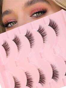 LIMEIKAI 5 Pairs/Set False Eyelashes, Semi-Transparent Lash Root Design, Lengthening Lashes, Natural Makeup Effect, Suitable For Party And Club Use - Pink - View 10