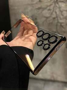 Galaxy S26 Ultra/S25 Ultra/S24 Ultra/S23 Ultra/S22 Ultra Luxury Plated Transparent Frameless Protective Case, Ultra-Thin Camera Lens Protection Anti-Drop Cover - Black - View 3