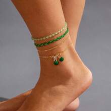 European And American-Border Red Rice Bead Multi-Layer Foot Jewelry With Rhinestones Cherry Anklet Three-Piece Set Decoration - 15680 - Xem 7