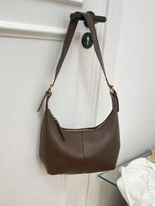 1 pieza Mini, Diseño minimalista Bolso bandolera multifuncional de unicolor de PU suave, Cartera pequeña de mujer para llevar bajo el brazo/en la mano, Material de PU, Estilo mini portátil - Café - Ver 8