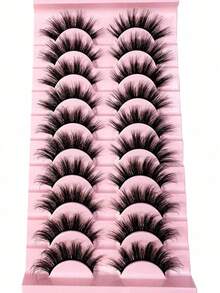 10 pares de pestañas postizas de visón sintético 5D súper suaves, densas y rizadas, de estilo natural 3D, adecuadas para fiestas y uso diario, con forma de ojo de gato, aplicables para diversas ocasiones - Negro - Ver 5
