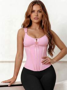 Pink Waist Shapewear For Women With Bra, Tummy Control Girdle, Workout Shapewear With Adjustable Shoulder Strap - 粉色 - 查看 5