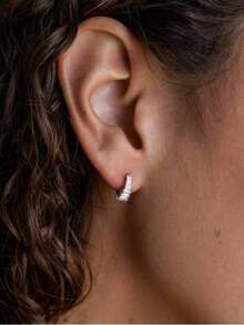1 par de pendientes de aro con circonita completamente cubiertos de rhinestones, diseño único y elegante para mujeres - Plateado - Ver 4
