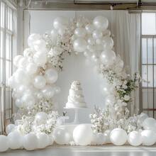 10/30/50/100pcs Black Balloon Set, Premium Matte Texture, Suitable For Birthday Party, Wedding, Valentine's Day, Anniversary, Proposal Decoration, Business Event And Photography Background Decoration. Can DIY Arch, Tabletop Decor Or Room Arrangement, Create Mysterious And Elegant Atmosphere, Show Style And Premium Feel - Pearl White - View 2