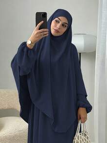 3件組 Khimar+Abaya 柔軟祈禱套裝，長款 Abaya 配對希賈布，休閒外出必備單品（希賈布+洋裝+腰帶） - 彩色 - 查看 46