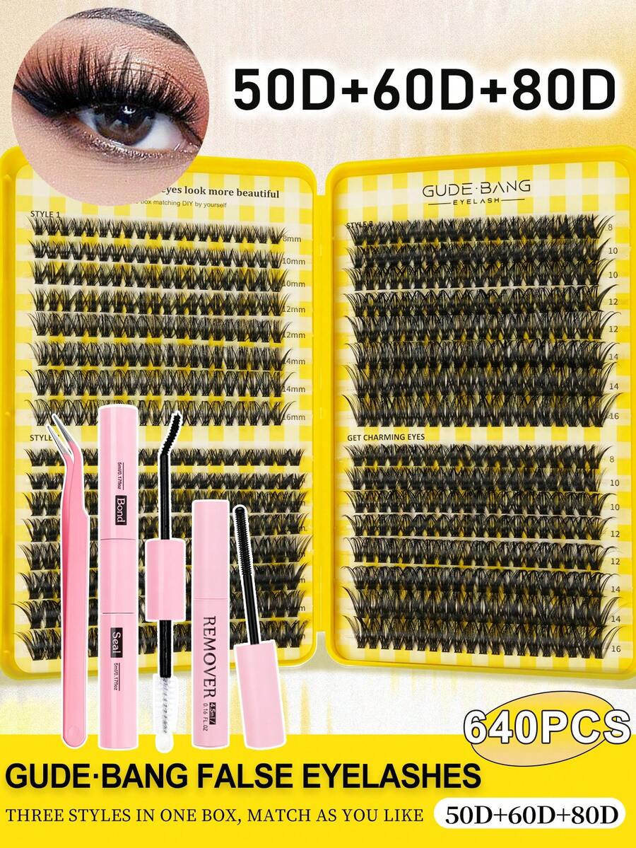 640件套DIY睫毛嫁接套装 | 10多种款式，含胶水、卸妆液和嫁接工具 - 套装包含假睫毛、胶水、卸妆液、镊子和刷子，专业人士和新手均可轻松上手，在家即可轻松打造专业级睫毛嫁接效果。睫毛嫁接入门套装：一应俱全，包含假睫毛、胶水、卸妆液和各种工具，在家也能轻松打造专业级效果。 - 黑色 - 查看 1
