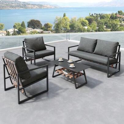 Gartenmöbel Sitzgarnitur Garten-Garnitur Set,Gartenlounge Für 4 Personen, Mit Sofa,Couchtisch & Kissen, Abnehmbarer Und Waschbarer Stoffbezug,Schwarz