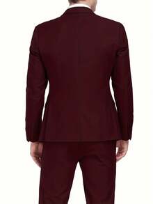 2 piezas Traje de negocios para hombre, vestimenta formal para boda, ceremonia (Chaqueta + Pantalones) - Burdeos - Ver 4