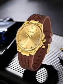 TOMI Paar-Uhr, minimalistische Mode achteckige Quarz-Uhr mit Silikonarmband und gebürstetem Gehäuse, Datumsanzeige, in mehreren Farben erhältlich, Luxusstil, geeignet für den täglichen Arbeitsweg/Studentenoutfit, Geburtstagsgeschenk, Vatertagsgeschenk, Valentinstagsgeschenk - Einheitsgröße - Übersicht 12