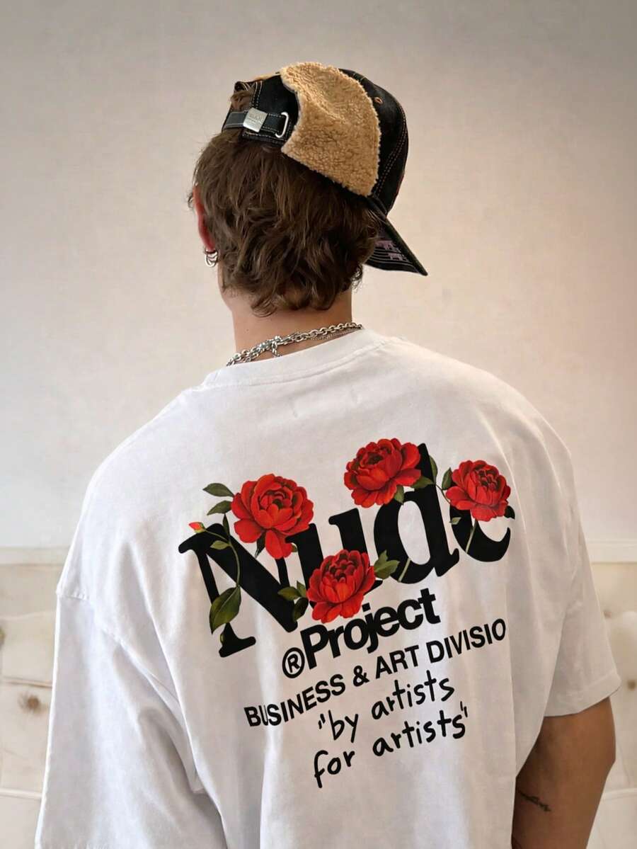 男士新款时尚嘻哈标语图案短袖T恤 - 白色 - 查看 1