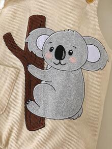 Set de 2 piezas de camiseta de manga corta y pantalón tipo babero con bordado de koala lindo y de dibujos animados para bebé, para verano - Albaricoque - Ver 9