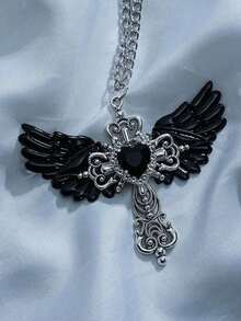 1pc/2pcs Gothic Sexy Accessories Wing Cross Pendant Necklace Y2K Jewelry Heart Crystal Choker Punk Charm Necklace, Suitable For Women/Girls Daily Wear Or As Valentine's Day, Mother's Day Gift - Y2K項鍊 - 查看 3
