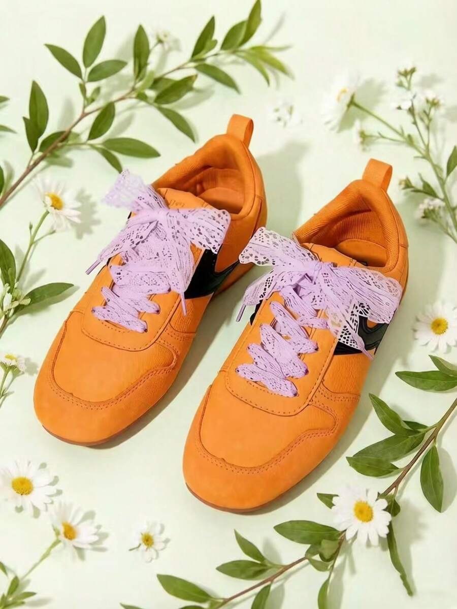 1 Pair 100cm Lace Shoelaces, Ballet Style - Cute Accessory Suitable For Young People - Lavender Silk Lace Decorated Shoelaces, Fit For Oxford Shoes