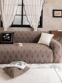 1pc Plush Fleece Stretch Sofa Cover, Pet-Friendly Non-Slip , Machine Washable Non-Fading, Holiday Decor Adds Ambiance Protects Sofa, Fits 1/2/3/4 Seater Sofa, Comes With Anti-Slip Stick - Brown - View 4
