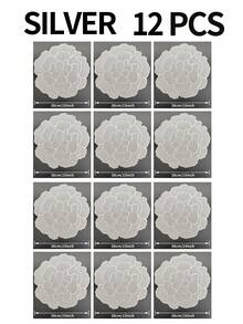 1/4/6/8/12pcs Silver Flower Shaped PVC Placemats, Washable, Easy To Clean, Wipe-Clean, Non-Slip, Holiday Wedding Party Dining Table Mats, Valentine's Day Home Decor - Silver - View 12