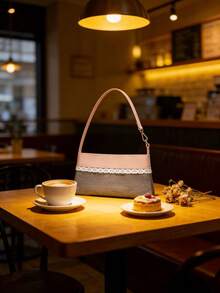 1个粉色蕾丝腋下包，女士单肩包，采用人造革和牛仔布制成，轻便大容量，适合日常通勤、约会、节日等场合，也是理想的生日礼物。 - 彩色 - 查看 5