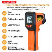 NJTY T600 Termómetro infrarrojo Temperatura de calor portátil para probador de cocina Horno de pizza Parrilla y motor - Lectura de temperatura de superficie láser - modelo de actualización - Ver 2