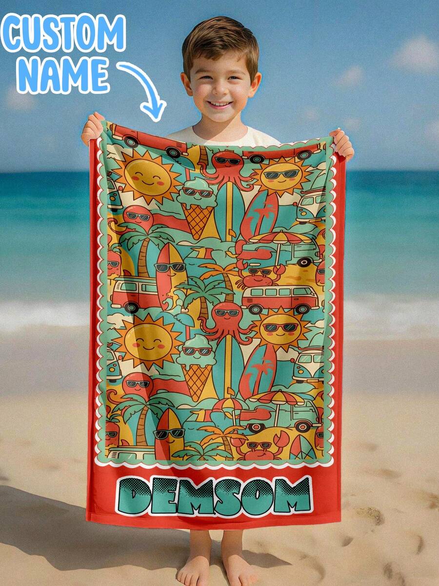 A Personalized Children's Beach Towel, A Perfect Summer Birthday Gift, Suitable For All Kinds Of Summer Occasions. Customize Beach Towels And Accessories For The Beach, Pool, Travel, Camping, Yoga, And More. - Multicolor - View 1