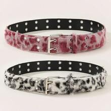 1 Piece Of Fashionable Faux Leopard Print Plush Pin Buckle Women's Belt, Punk Style Women's Belt, Retro Millennium Hottie Style Y2k Women's Belt, Comfortable And Cute Women's Belt, Versatile Pants, Dress And Skirt Belt, Suitable For Daily Commuting, Casual Wear, Partying, And As A Gift. - 白色 - 查看 3