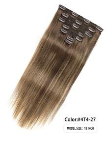 7pcs/Set Clip-In Hair Extensions, Human Hair, #4/27/4 Medium Brown/Chestnut Brown Mixed Straight Hair, Clip-In Human Hair Extensions - S4/27/4 - View 3