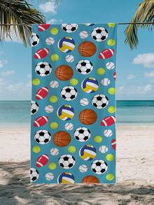 1pc Sports Ball Pattern Kids Beach Towel, Super Soft Microfiber Extra Large Beach Blanket, Super Absorbent Bath Towel, Suitable For Travel, Swimming Pool, Diving, Surfing, Yoga, Camping, Available In Multiple Sizes, Beach Accessories For Beach, Pool, Travel, Camping, Yoga - Multicolor - View 2