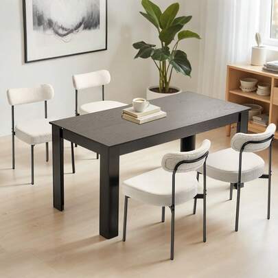 VEVOR Boucle Dining Chairs Set Of 2, Mid Century Modern Sherpa Accent Chairs, Upholstered Side Chair For Dining Table, Space-Saving White Kitchen Table Chair With Curved Backrest And Black Metal Legs