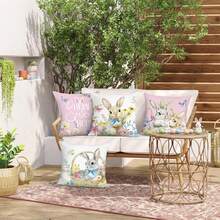 Bonhause Primavera Conejo Rosa Fundas de Cojín 45 x 45 cm Terciopelo Decorativo Funda de Cojín Conejo Flor Huevos de Pascua Fundas de Cojín Decorativas para Sofá Dormitorio Hogar Decoración Pascua - 1 - Ver 3