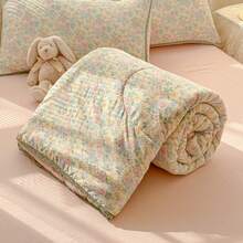 1pc Floral Pattern Summer Quilt, Soft & Comfortable Ruffled Design, Suitable For Dorm, Bedroom, Apartment, Spring & Summer, Bedding Set (Pillow Case Not Included) - Pink - View 7