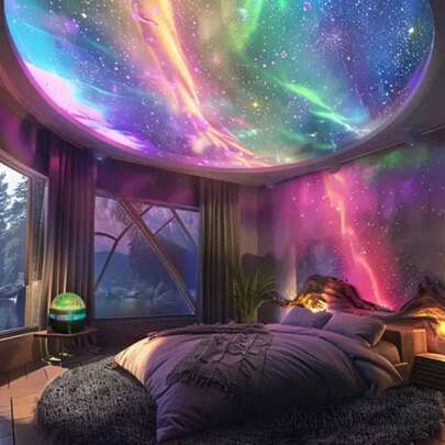 16 màu sắc thay đổi theo nhịp điệu âm nhạc, 2 chế độ chiếu sáng - sóng biển và hiệu ứng gợn sóng 3D, máy chiếu sao có điều khiển từ xa, thích hợp để trang trí, tiệc tùng, tạo hiệu ứng ánh sao đêm.