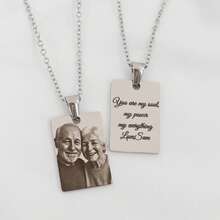 1pc Custom Engraved Photo Necklace Personalized Rectangular Stainless Steel Pendant Jewelry With Picture Or Text, Anniversary Gift, Memorial - Multicolor - View 6