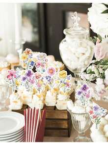 Wild Flower Birthday Party Decorations - Wild Flower Shower Decorations, Floral Paper Cupcake Decorations, Floral Cake Decorations, Garden Theme Wedding Bridal Shower Supplies, Elegant Decorations For Women - Multicolor - View 5